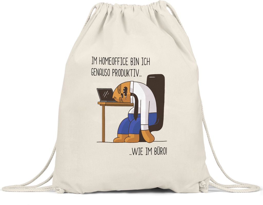 Homeoffice Produktiv Turnbeutel Gymsack Lustig Spruch Ironie Faultier Geschenk Bürokollegen Lockdown