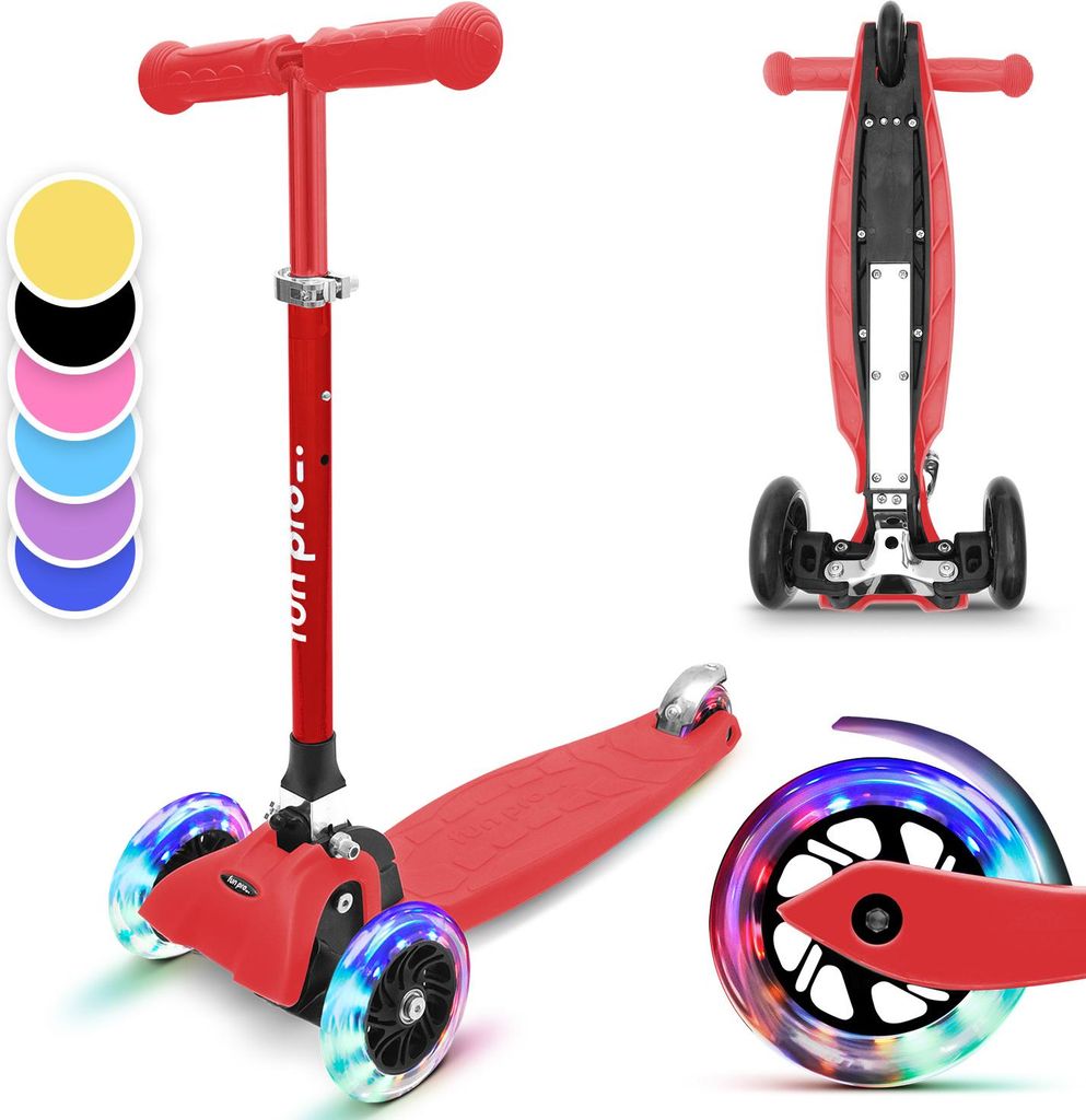 fun pro ONE Deluxe Kinder Roller – 3 Räder, 3-6 Jahre, Klappbar & Höhenverstellbar, LED-Räder, Schwerkraftlenkung, bis 50 kg, Scooter Kinder, ...