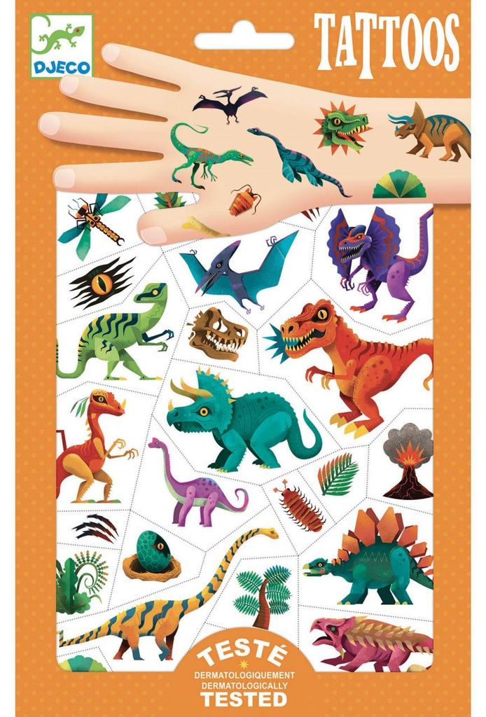 Djeco Dino Club Temporäre Tattoos für Kinder, Dinosaurier-Design, 14,5x23 cm