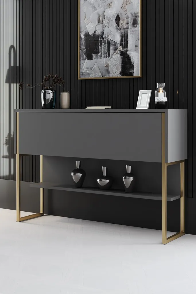 Commode Design Or Métallique et Anthracite Finition Luxe Skye