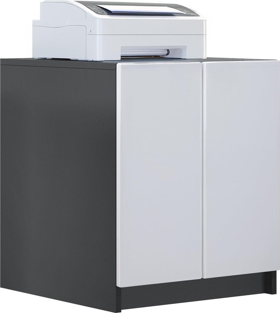 InnoFurn Druckerschrank Elona, Druckerkommode mit Soft-Close & Push-to-Open, Druckertisch, Büromöbel, Home Office, Schwarz/Weiß matt 51 x 60,5 x...