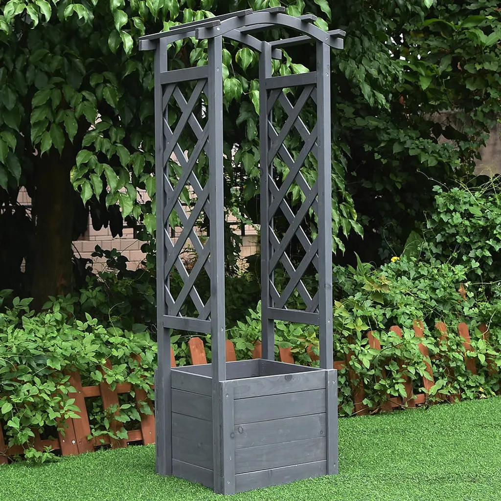 Pergola en Bois avec Bacs à Plantes Intégrés - Gris - Support Rosiers