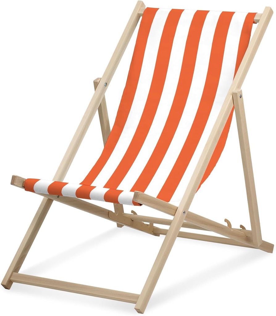 Liegestuhl - Breit gestreift - Orange - klappbar - aus Buchenholz - bis 95kg belastbar - 3fach verstellbare Lehne - Strandliege