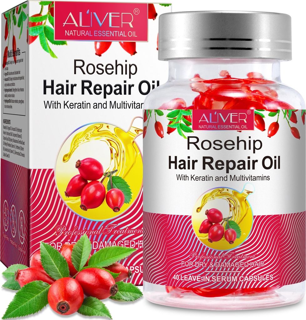 Haaröl Hagebuttenöl Wildrosenöl Haarpflege Haarwachstum in Kapseln Bio Vegan, 1x 40 Kapseln