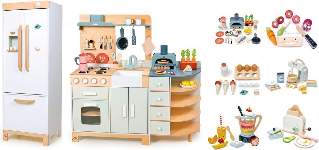 Tender Leaf Spielküche mit passendem großen Kühlschrank und zusätzlichem Spielzubehör