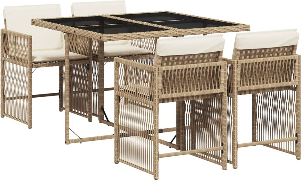 5-tlg. Garten-Essgruppe mit Kissen Beige Poly Rattan