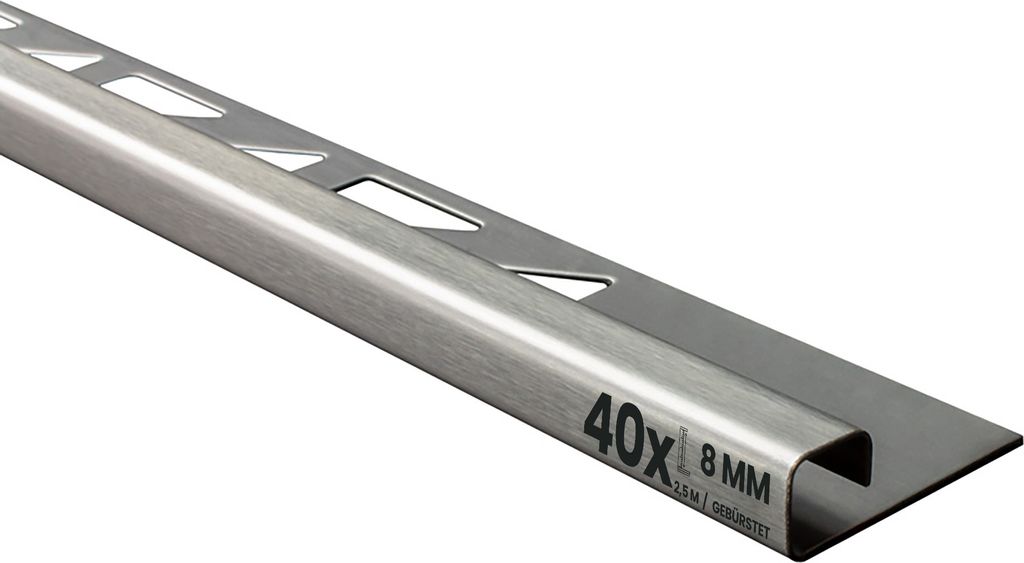 40x Quadrat Edelstahlschiene Fliesenprofil Fliesenschiene L250cm 8mm gebürstet