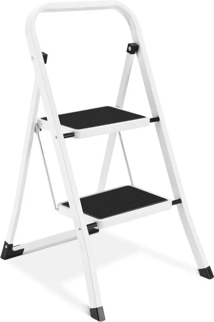 Échelle blanche robuste 150 kg avec mains courantes et pieds stables