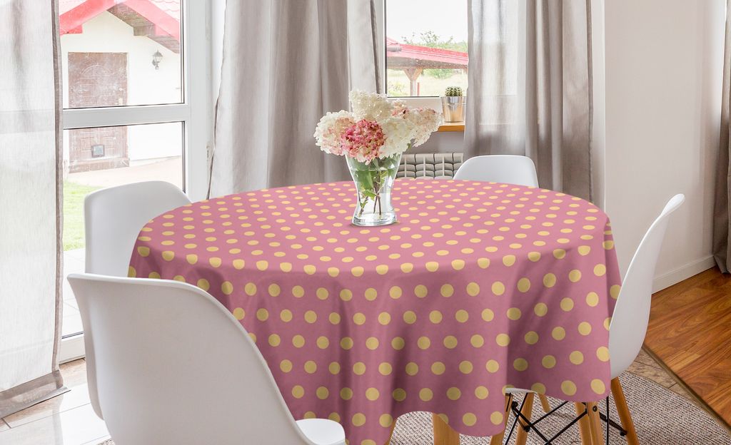 ABAKUHAUS Punktmuster Runde Tischdecke, Retro Moderne Runden, Kreis Tischdecke Abdeckung für Esszimmer Küche Dekoration, 150 cm, Lachs und Rosa
