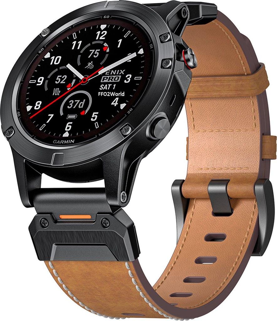 FFO2World QuickFit 26 mm Echtlederarmband für Garmin Fenix 5X–8X (51 mm) & Enduro 1–3 – robustes Lederarmband im Militärstil – Braun