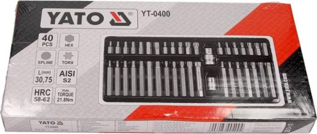Yato YT-0400, 38 szt., Hex (metryczny), Torx, T55, T20, Zdjęcie produktu 