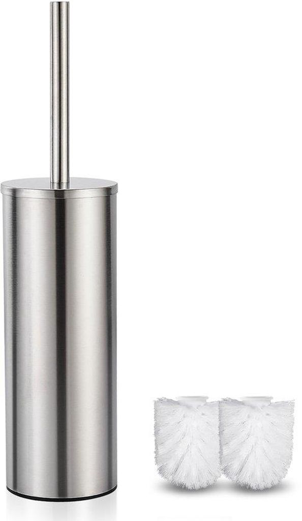 Toilettwengerät mit WC-Bürste, Bürstenhalter, Bürstensatz, rostfreiem Griff und Fuß, silber matt