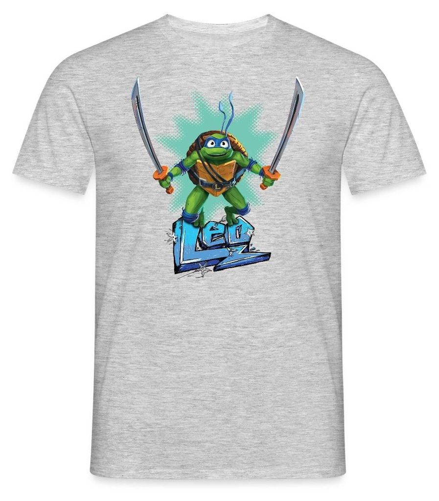 Spreadshirt TMNT Mutant Mayhem Turtle Leo Männer T-Shirt, M, Grau meliert