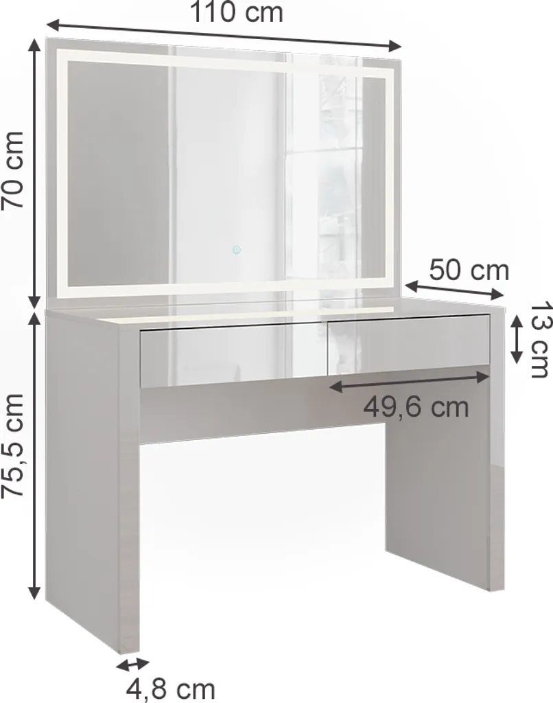 Coiffeuse avec Miroir LED Lumineux Vicco Annabelle Blanc Haute Brillance - 2