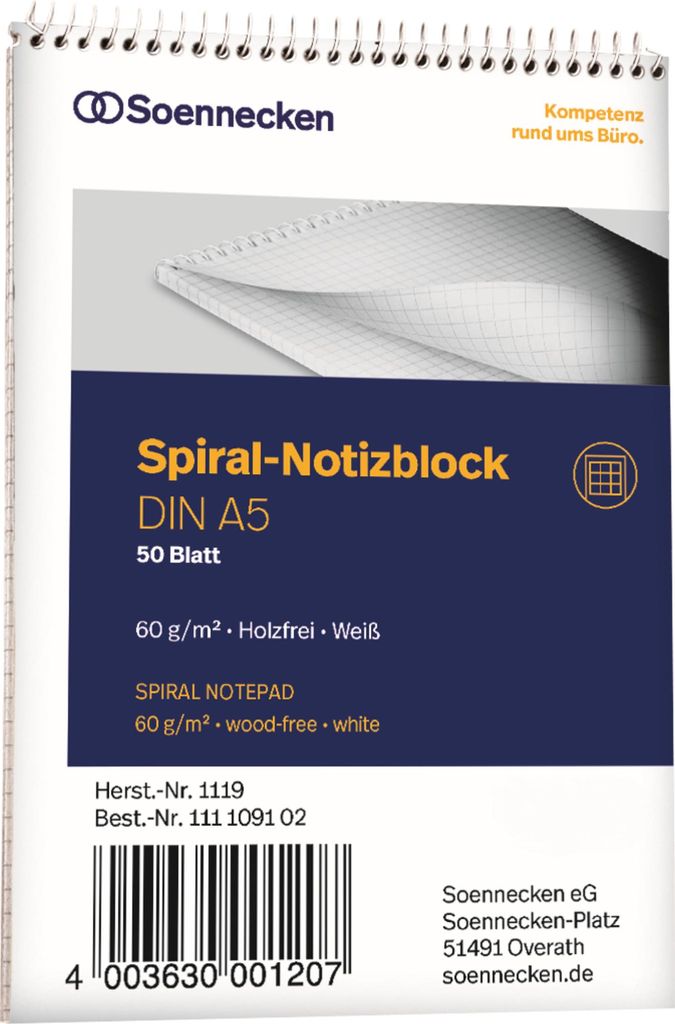 Soennecken Notizblock 1119 DIN A5 60g kariert 50Blatt weiß
