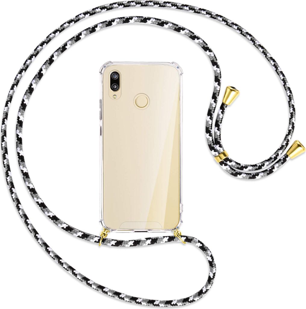 Handykette Backcover-Schutzhülle mit Band (Metall goldfarben) für Huawei P20 lite - schwarz/grau/weiß