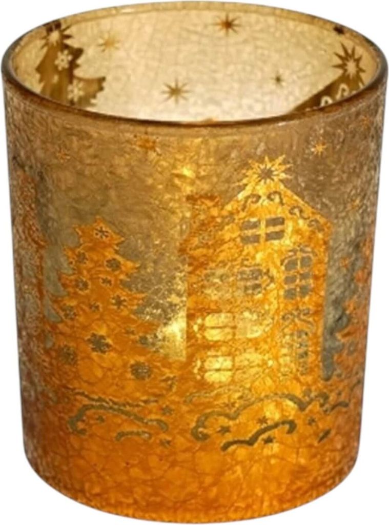 Windlicht Glas, goldfarben – festliche Dekoration mit weihnachtlichen Motiven