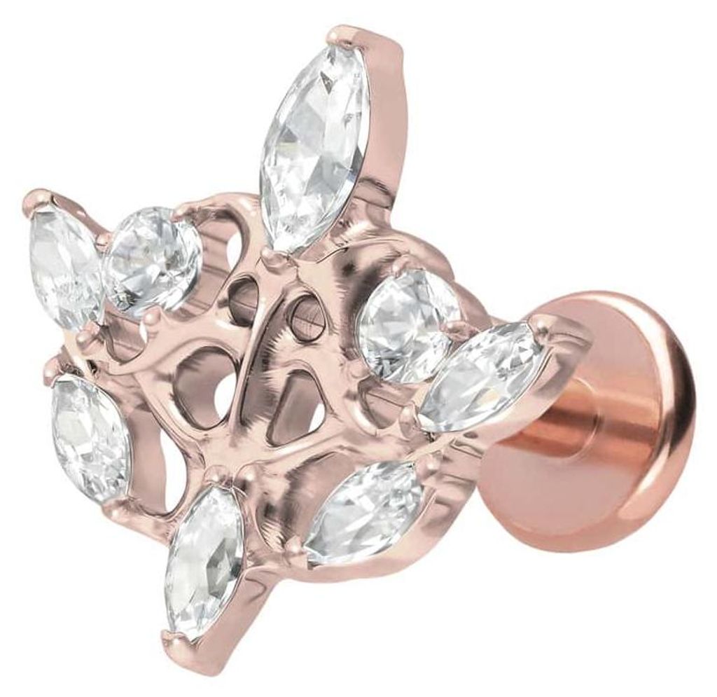 Ohrpiercing, Nasenpiercing Titan Labret mit Push Fit GOTISCHES DESIGN RoséGold Stablänge: 10mm | Stabstärke: 1,2mm