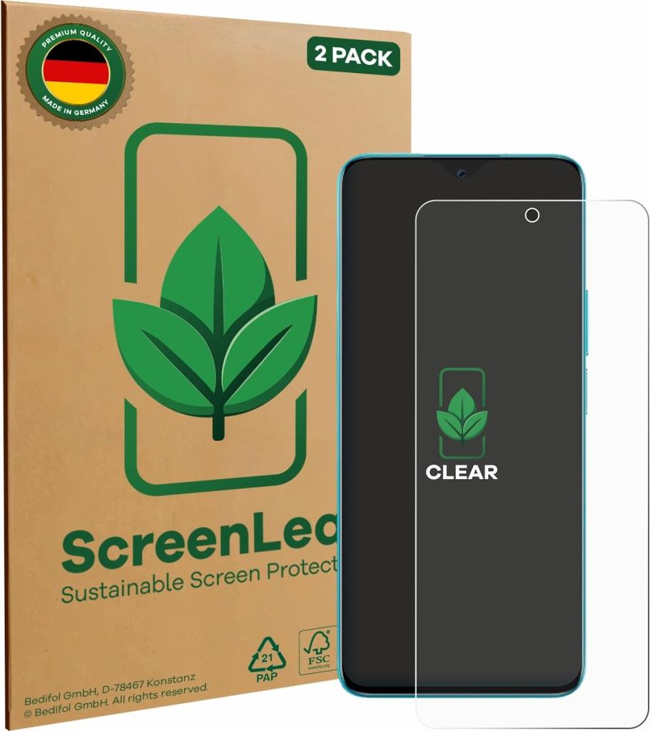 2x ScreenLeaf Schutzfolie für Honor 90 Lite nachhaltiger Displayschutz Display Schutz Folie Klar Transparent