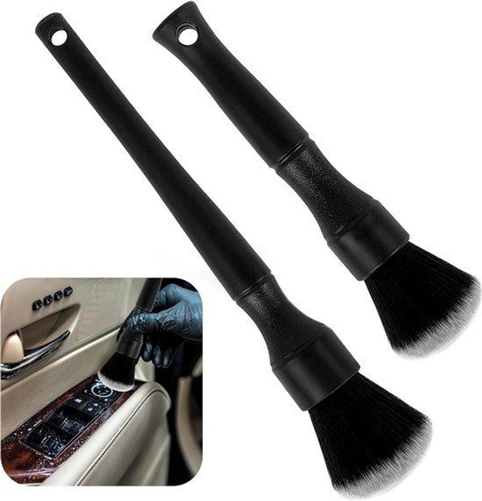 2 Stück Auto-Detailing-Bürsten, schwarze Reinigungsbürsten, für Dashboard, Interieur, Exterieur, Lüftungsgitter und Leder (24cm + 17cm)