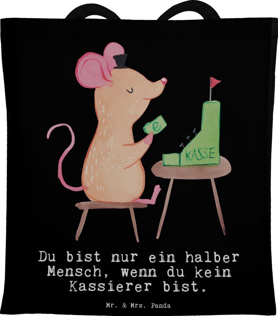 Mr. & Mrs. Panda Tote Bag Kassierer Herz - Schwarz - Geschenk, Kassenwart, Spruch, Laptoptasche, Lustig, Witzig, Unitasche, Jutebeutel, Stoffbeutel...