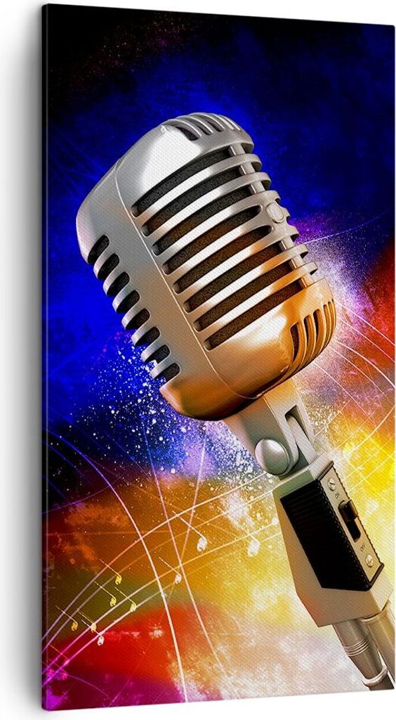 Bild auf Leinwand - Leinwandbild - Mikrofon Musik Sänger - 45x80cm - Wand Bild - Wanddeko - Leinwanddruck - Bilder - Kunstdruck - Wanddekoration -...