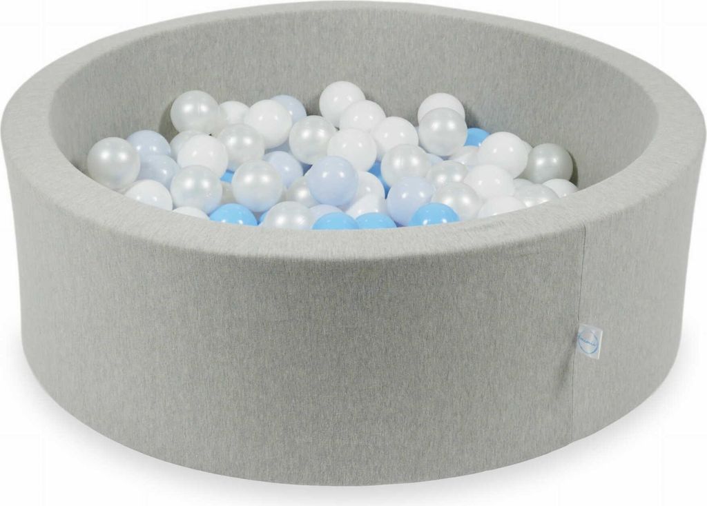Bällebad 90x30cm hellgrau – Mit 200 Bällen / Weiß, Perlmutt, Babyblau, Babyblau Perlmutt