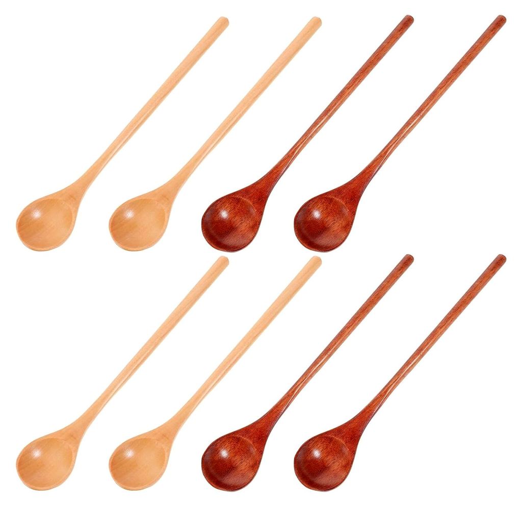8 Stück Holzkochlöffel mit langem Griff aus lebensmittelechtem Nanmu Holz für Honig, Soßen und Kochen, kratzfest und vielseitig einsetzbar in K...