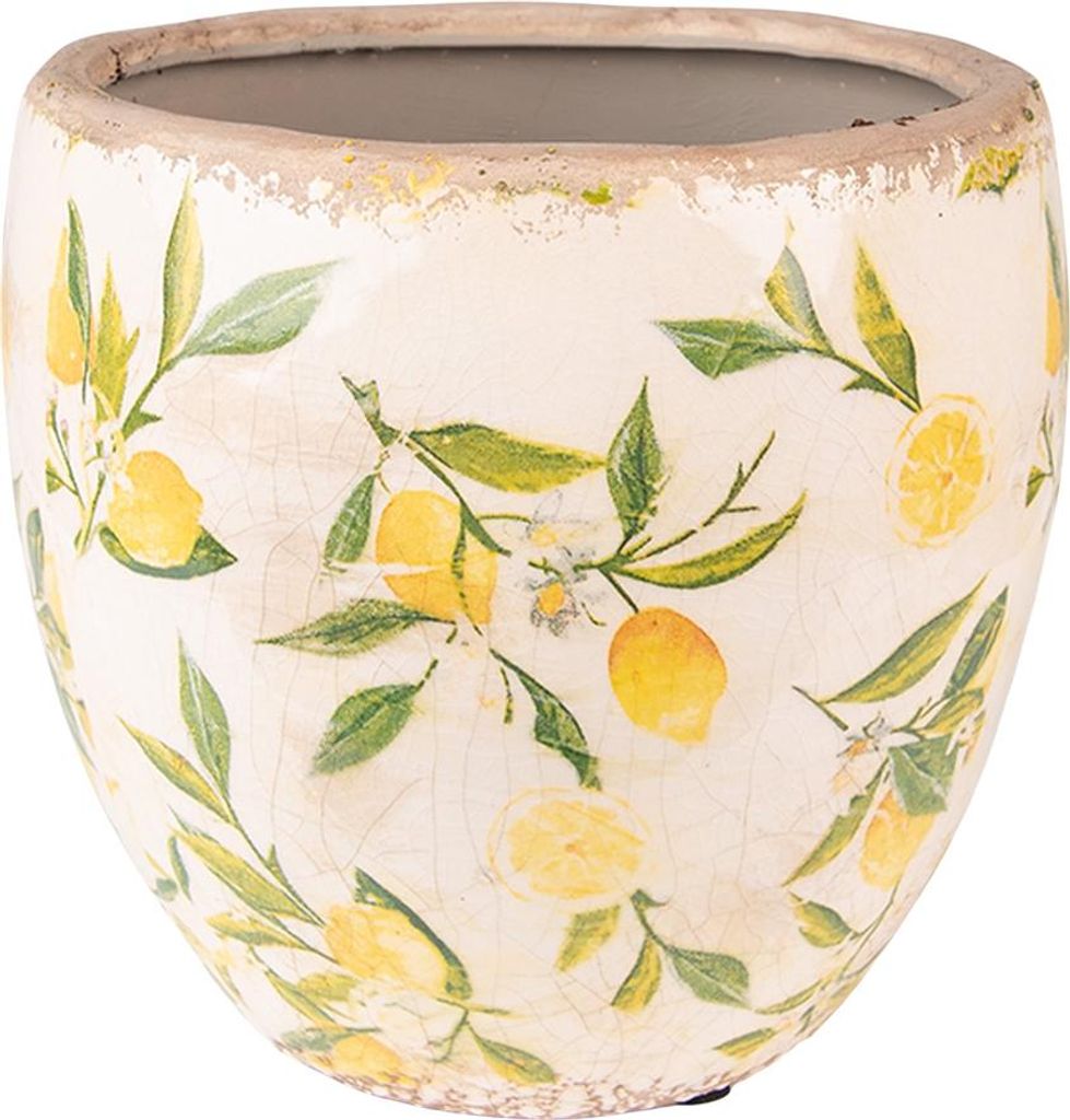 Clayre & Eef Blumentopf Ø 14x14 cm Gelb Keramik Zitrone Produktbild 