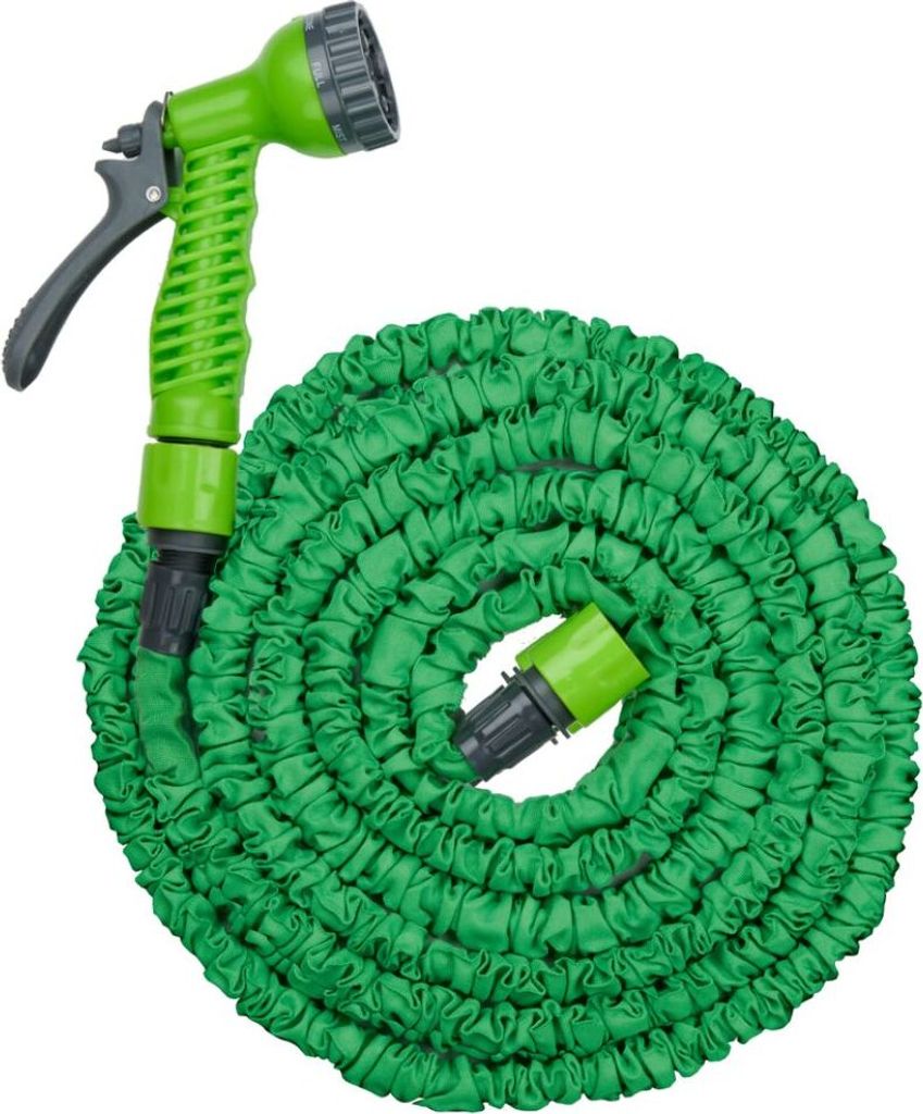 Kinzo Flexibler Gartenschlauch 10 m inkl. Sprühkopf mit 7 Sprühpositionen Kunststoff Grün/Grau