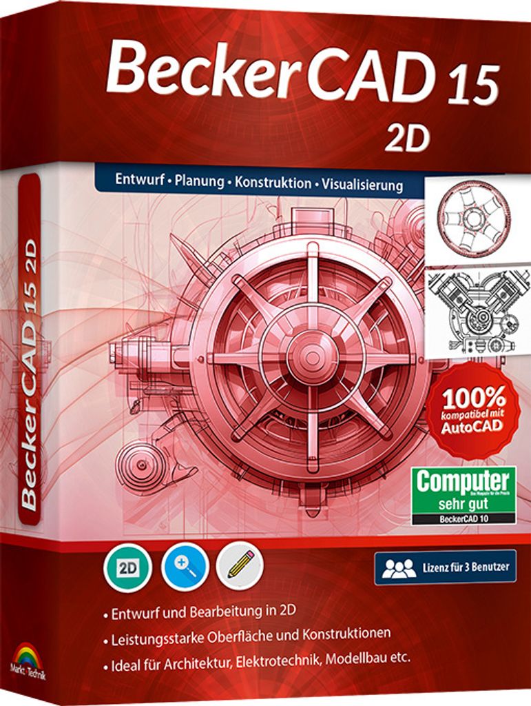 BeckerCAD 15 2D - 3 User Lizenz - CAD -Konstruieren - Zeichnen - PC DVD-ROM