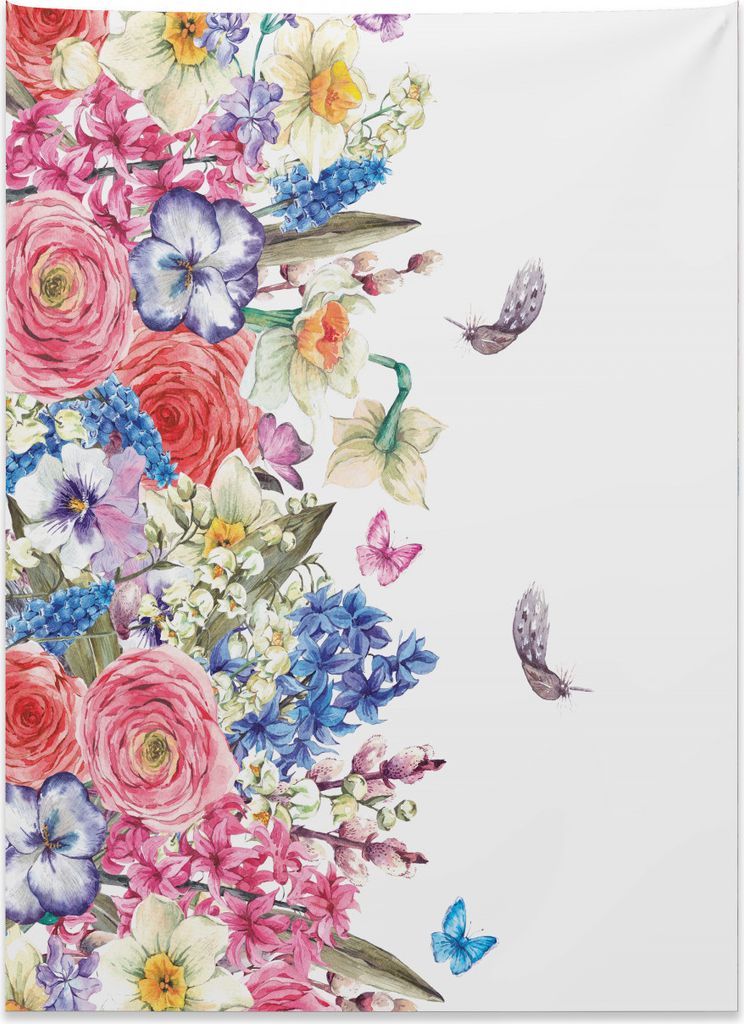 Abakuhaus Jahrgang Wandteppich, Lebhafte Blumen Natur aus Weiches Mikrofaser Stoff Kein Verblassen Klare Farben Waschbar, 110 x 150 cm, Rosa Blau