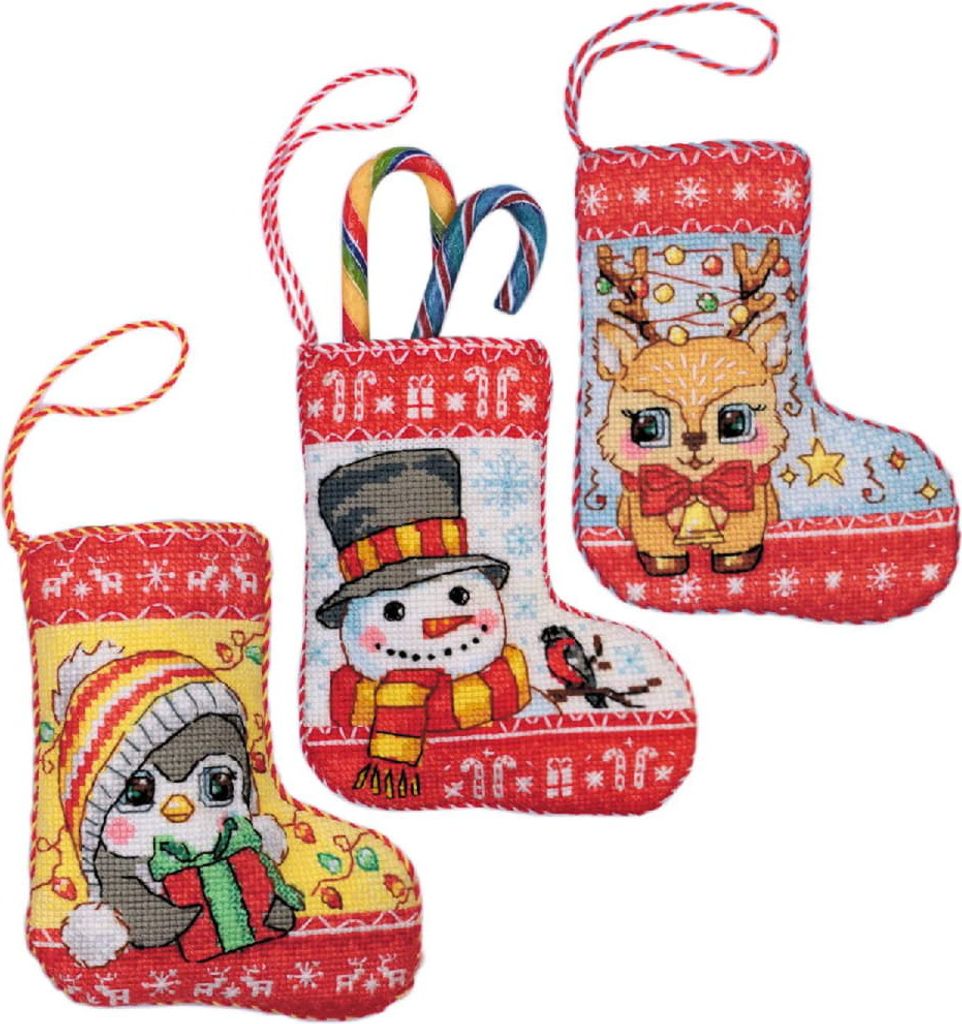 Riolis Kreuzstich Stickpackung "Weihnachtsstrümpfe klein, 3er-Set", Zählmuster, a 11x15cm