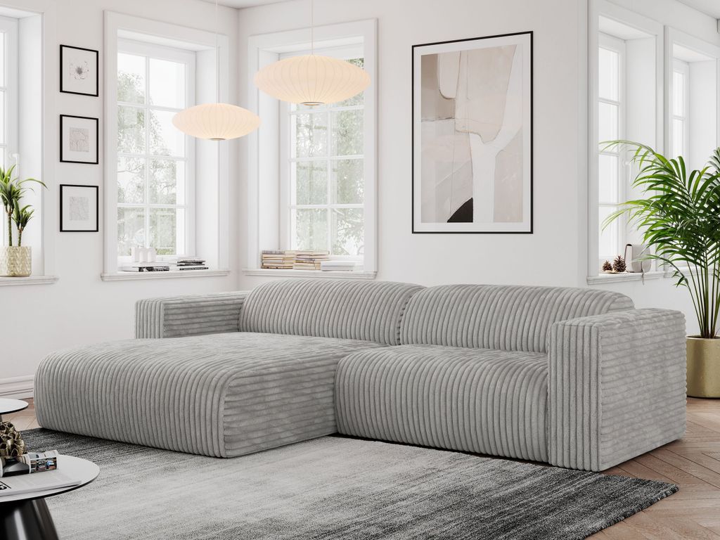 MKS MEBLE Ecksofa Cord, Sofa Cord L-Form, Wohnlandschaft L-Form, Modern Design Couch, Sofagarnitur, Couchgarnitur, Polsterecke - PASADENA - Hellgra...