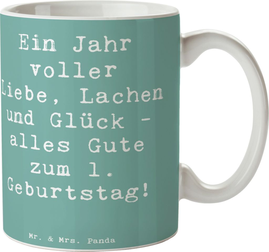 Mr. & Mrs. Panda Kaffeepott Spruch 1. Geburtstag Liebe Lachen Glück - Meeresbrise - Geschenk, Becher, Alter, Teepott, Ein Jahr voller, haferl, Kin...