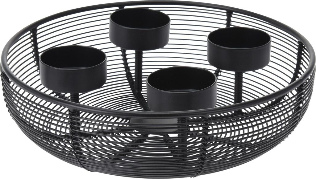 Home Styling Collection Kerzenhalter | Kerzenständer für 4 Teelichter aus Metall schwarz korbförmig im LOFT-Stil 20x6 cm