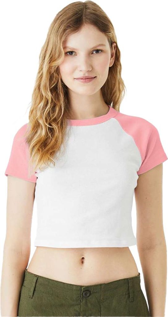 Bella + Canvas - "Baby" T-Shirt für Damen, Raglanärmel, Mikro Rippen BC7247 (XL) (Weiß/Rot)