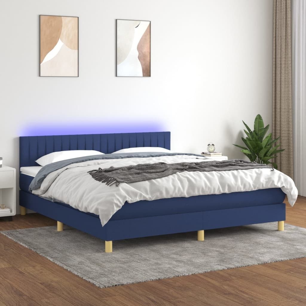 "Rabatt" Boxspringbett mit Matratze - 2 Personen - Strapazierfähiger Stoff - & LED Blau 160x200 cm Stoff - Klassische Betten CC5961