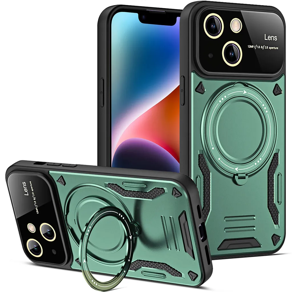 Cover MagSafe iPhone 13 Verde Hybrid Armor con Stand Magnetico