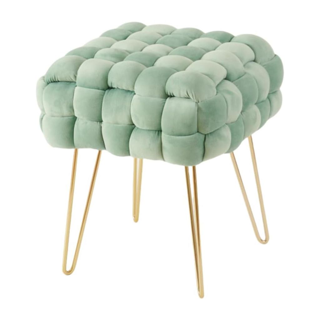 Theo&Cleo Moderner Velvet Kosmetik Hocker, Quadratisch Ottoman-Fußhockermit goldfarbenen Metallbeinen, Gepolsterte Sitzhocker,Strick Samt Hocker