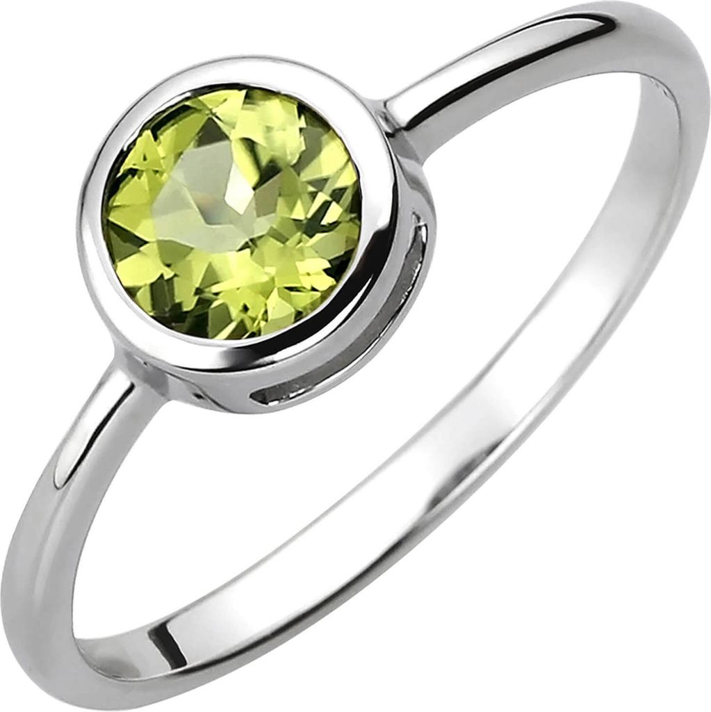 Solitär Ring aus 925 Silber mit Peridot grün rund Fingerring Edelsteinring Innenumfang 62mm Ø19.7mm