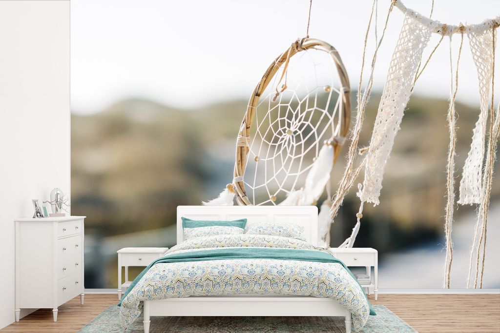 MuchoWow Fototapete für Wohnzimmer oder Schlafzimmer Wandtapete Vinyl Motivtapete Ein Traumfänger im Wind - 390x260 cm - Papiertapete
