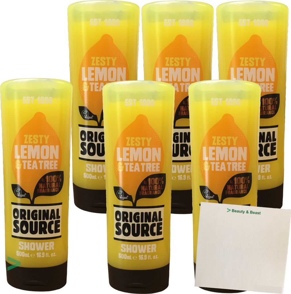 Original Source Zesty Lemon & Tea Tree Duschgel 6er Pack (6x500ml Flasche) + usy Block