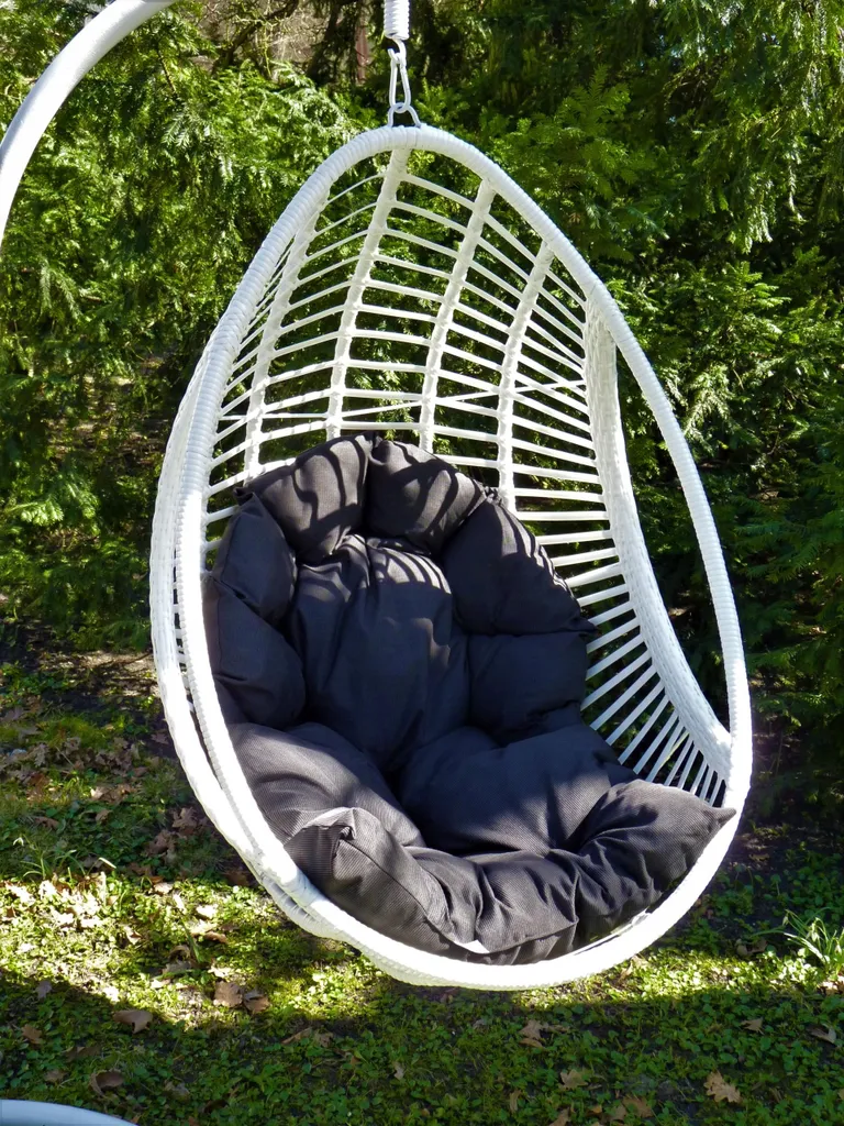 Fauteuil Suspendu Résistant aux Intempéries Cocon Blanc et Coussin Gris - 5