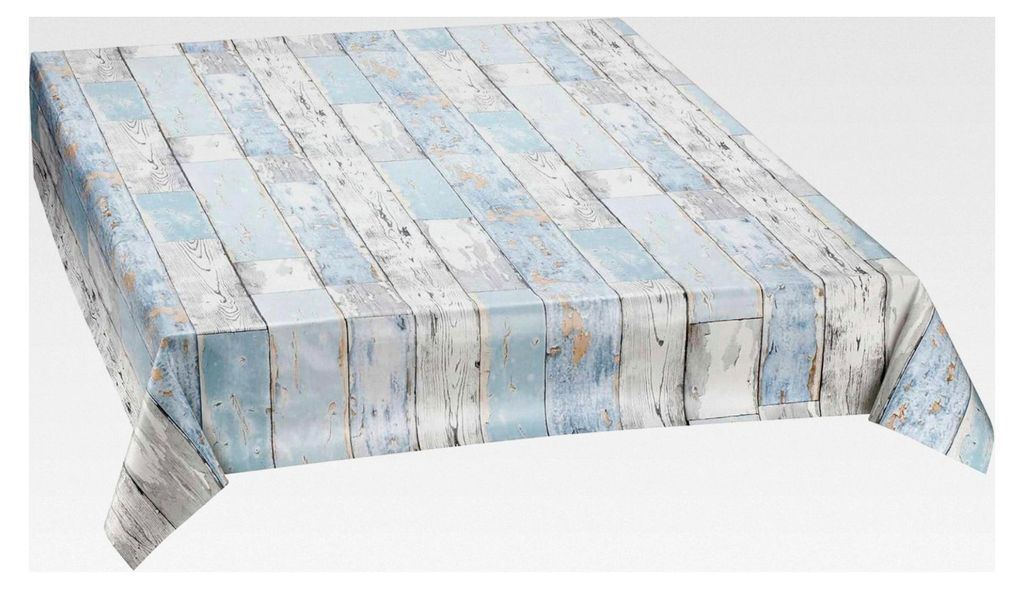 Wachstuchtischdecke Scrapwood (8,50€ / Meter) abwaschbar grau weiß hellblau Holz-Optik
