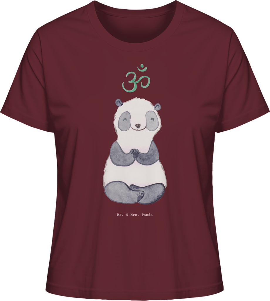 Mr. & Mrs. Panda Damen T-Shirt Panda Meditieren Größe M - Burgundy - Geschenk, Oberteil, Basic Shirt, Mit Spruch, für Frauen, Meditationskurs, M...