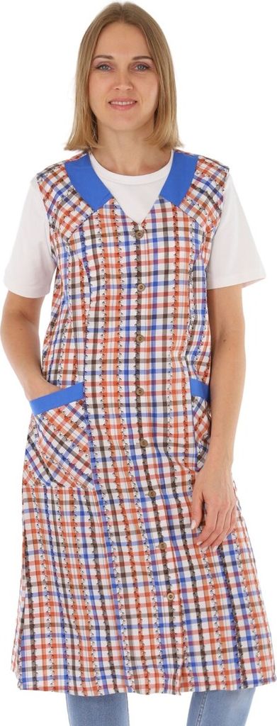 Knopfkittel Damen Mischgewebe kariert Schürze ohne Arm Kochschürze Kittelschürze, Größe:48, Design:Design 13