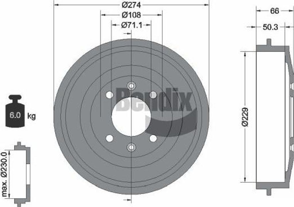 BENDIX Braking BDM1014 Bremstrommel OE 424724 kompatibel mit Berlingo, C15, Xsara, ZX, 306, 406, Partner