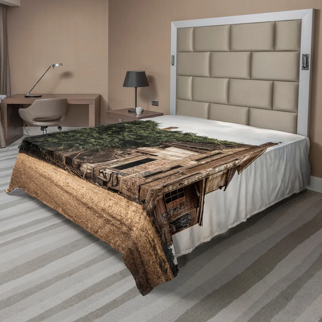 Drap plat ABAKUHAUS motif Maison Rustique en Oregon 275x260 cm Beige