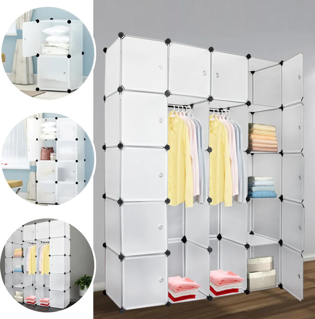 Jopassy armadio fai da te sistema di scaffalatura 20 scatole con porta&2 appendiabiti Plug-in sistema di scaffalatura Bianco Armadi H.180cm non impresso